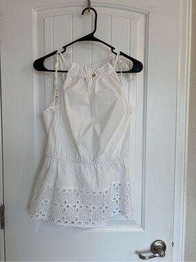 H by Halston White Eyelet Tie-Shoulder Halter Tank
